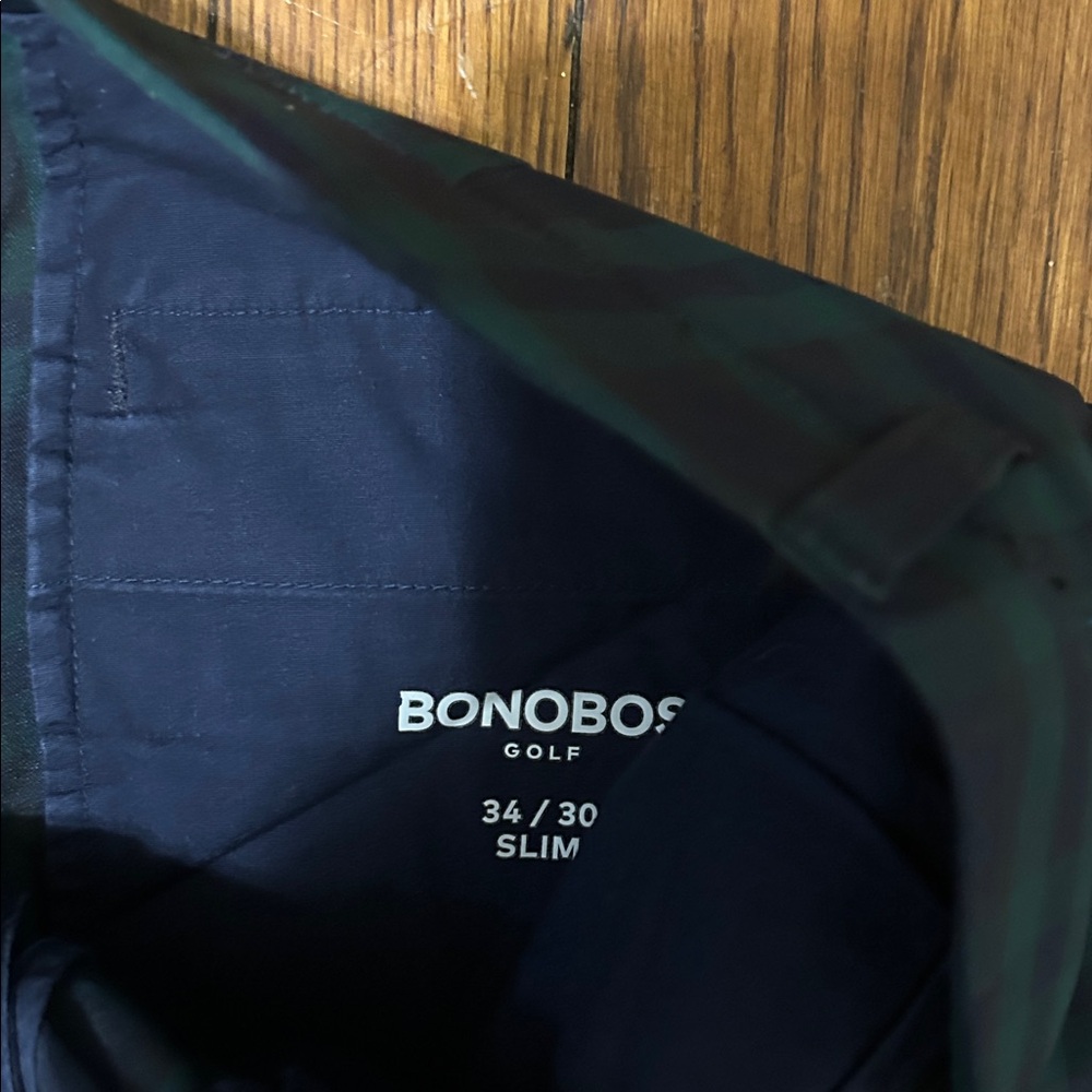 Bonobos Slim Golf Pants — Navy with Green Plaid
